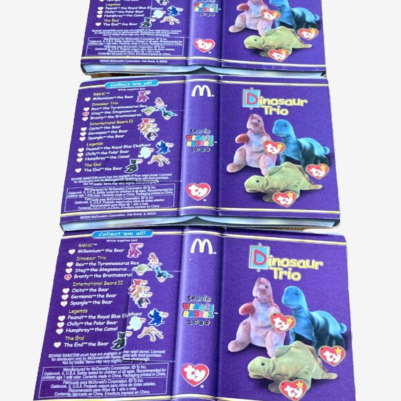 McDonald's Ty Dinosaur Trio Teenie Beanie Babies ~ Rex Steg Bronty ~ New in Box - Picture 7 of 7